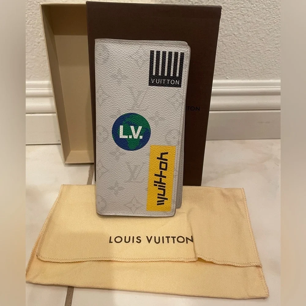 Louis Vuitton Monogram Stickers Brazza Wallet in White Organizer Wallet​​​